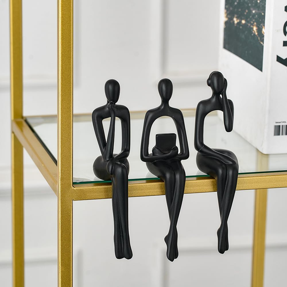 Estatuas de pensador negro, decoración del hogar para sala de estar, 3 piezas de decoración de estantes, esculturas de arte abstracto estéticas modernas para mesa de café, TV, armario, escritorio,