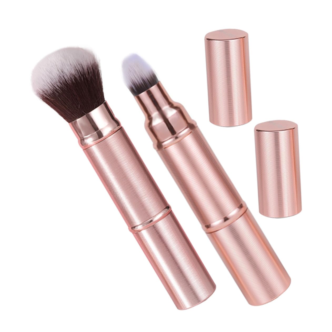 Gatuida Pennelli Trucco da Viaggio 2 Pezzi Double-ended con Setole Morbide e Design Retrattile con Cappuccio per Applicazione Uniforme di Fondotinta e Blush in Ufficio e Viaggio