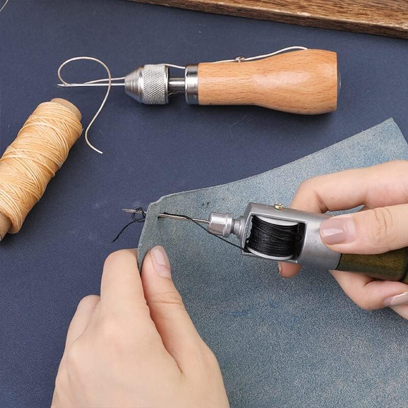 KAOBUY Sewing Awl Kit Portable Stitching Awl Hand Stitcher Repair Tool Kit r with Needles Waxed Threads for Leather DIY Process - (Color: type E)