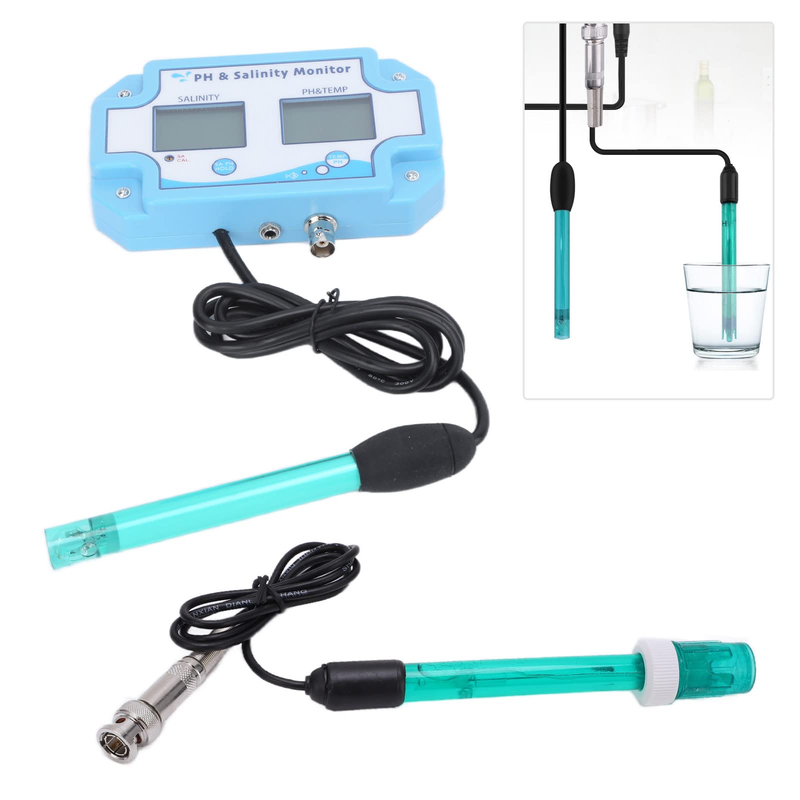 Flexman PH~2987 Misuratore PH Digitale, Misuratore TEMP Salinità PH Online 3 in 1, Analizzatore di Monitoraggio Della Qualità Dell'Acqua per Acquario, Piscina, Laboratorio