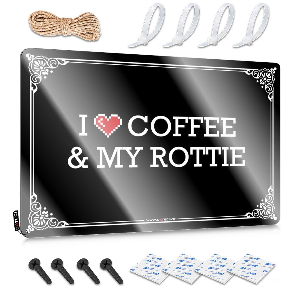 IBWNBBUSN Funny House Signs I Love Coffee & My Rottie Tin Sign Metal Sign Decor Vintage Cave Door Sign(20X30CM)