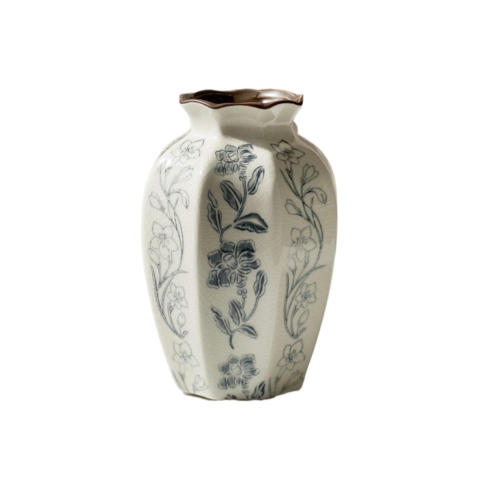guiling-1986 Vases Decor Vintage Ink Blue and White Porcelain Vase Decoration for Living Room Dining Table Flower Vases(Medium)