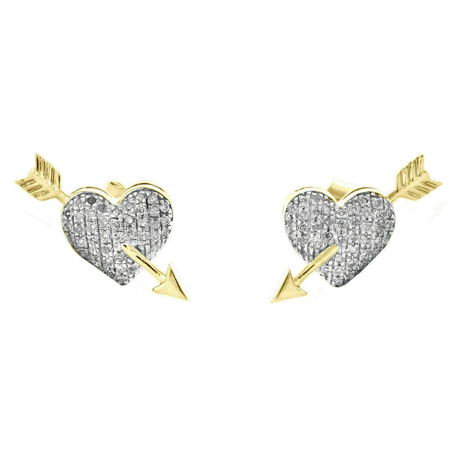 AJS_Ornament 2.00 Ct Round Cut Diamond Heart Cluster Stud Earrings 14K Yellow Gold Plated 925 Sterling Silver