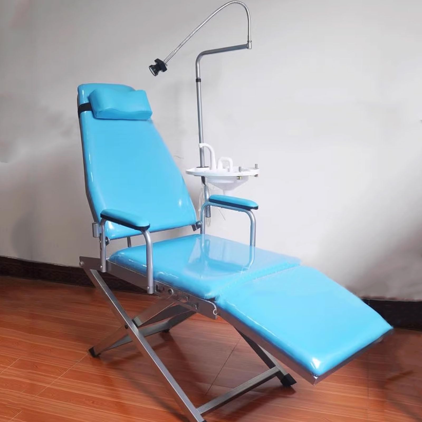 Silla de dentista portátil con luz integrada y cojín, diseño plegable para un fácil montaje, soporta hasta 150 kg, ideal para clínicas dentales y hospitales
