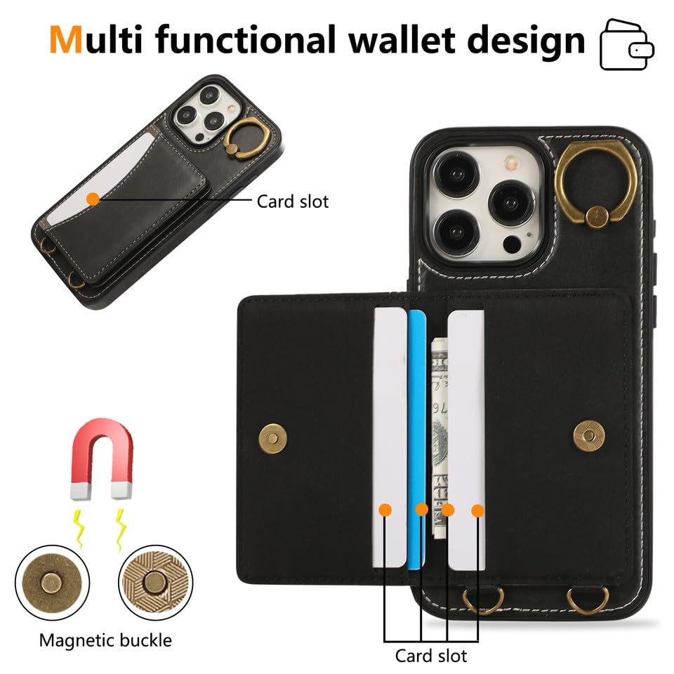 Pour iPhone 15 (6,1 pouces (couleur : noir) étui en cuir durable avec rabat magnétique pour smartphones