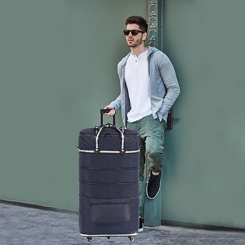 Miniatura 7 de ELDA Maleta plegable expandible para hombres y mujeres, maletas de viaje con ruedas giratorias, equipaje de gran capacidad con carrito, Azul