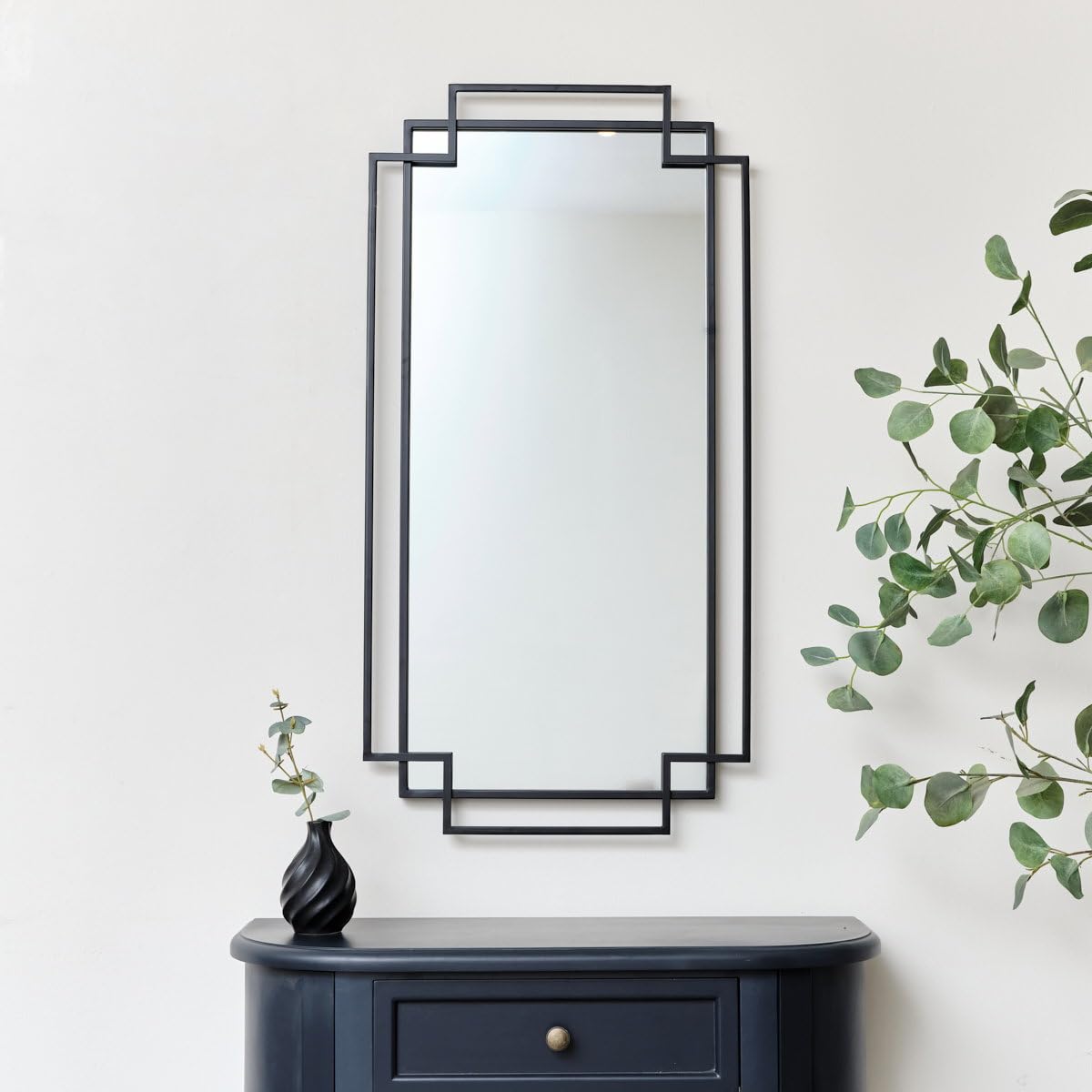 Melody Maison Black Geometric Matt Wall Mirror 94cm x 48cm