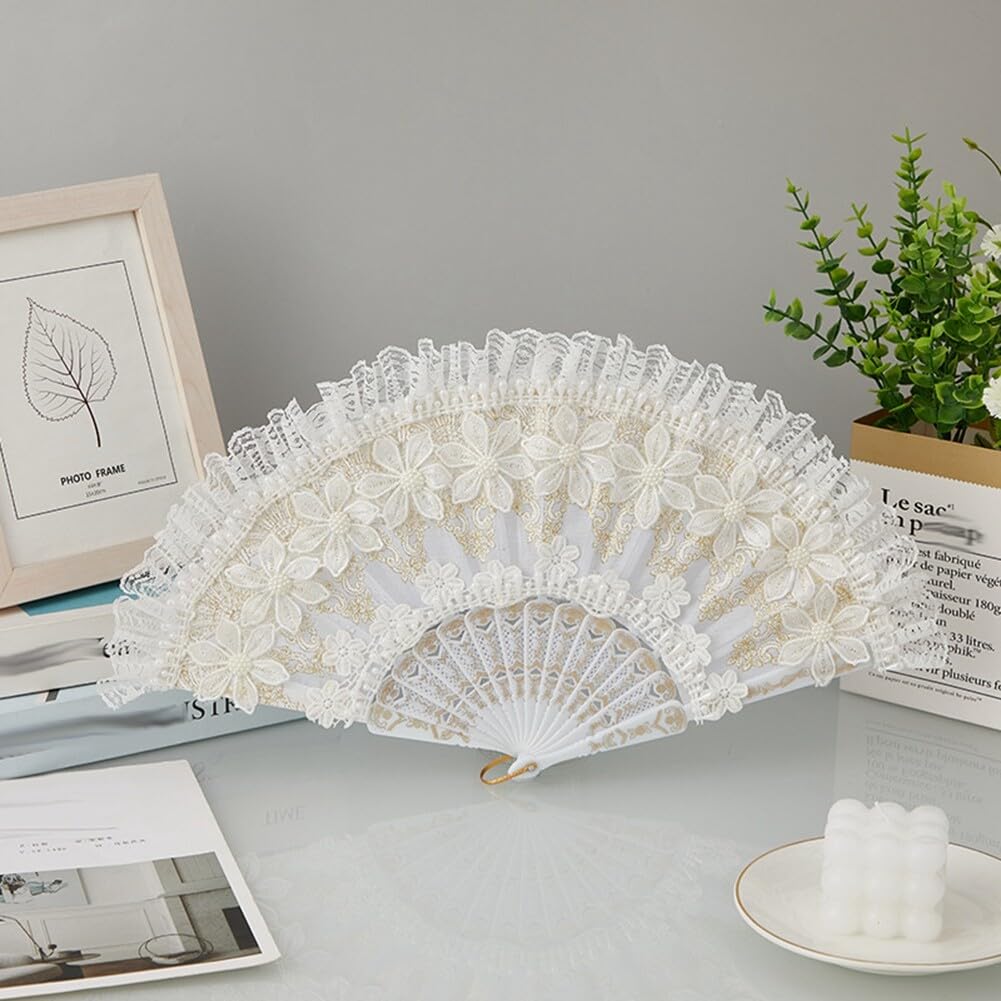 iSpchen Abanico de Encaje Plegable de Mano para Novia, Boda, Disfraces, Baile y Fiesta #43