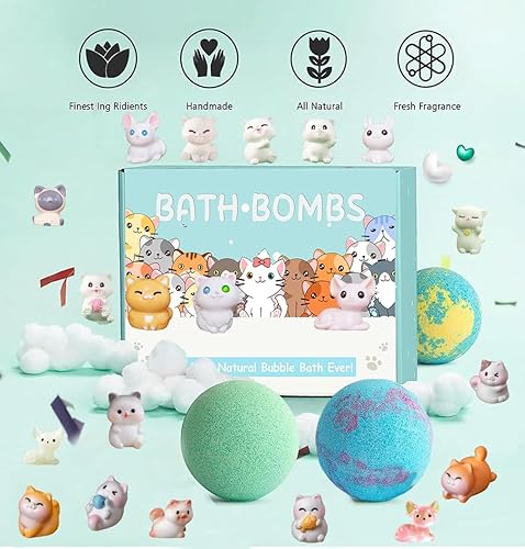 Miniatura 6 de Bombas de baño para niños con sorpresas en el interior, paquete de 20. Incluye juguetes de perro y gato. Juego de regalo de espuma de baño