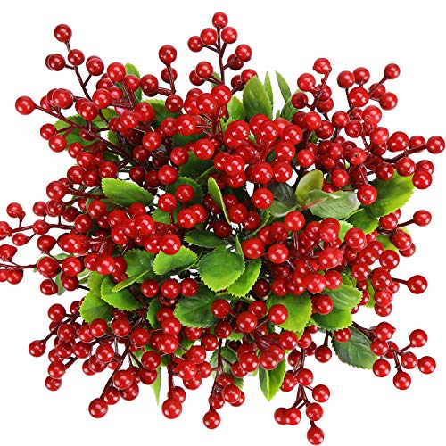 Felice Arts Artificial Red Berry, 12 Pack Christmas Berry Stems Faux Holly Berries Branches for Christmas Tree Fireplace Wreath Crafts Holiday and Home Decor