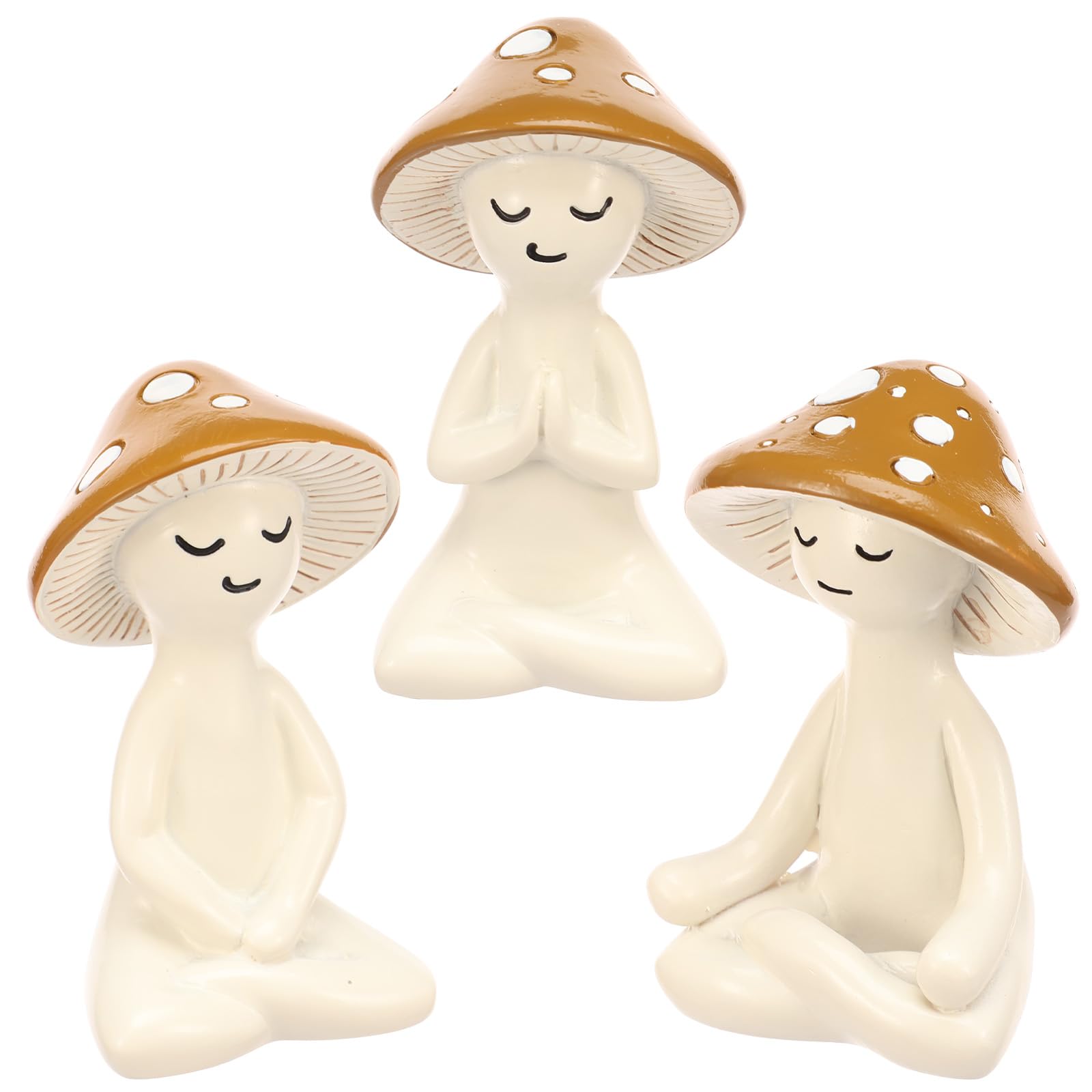 RHAIQBVC 3PCS Meditation Mushroom Resin Statue, 5x4x8cm Cute Meditation Mushroom Statue, Yoga Mushrooms Statues for Garden Yard Home Patio Office Decor