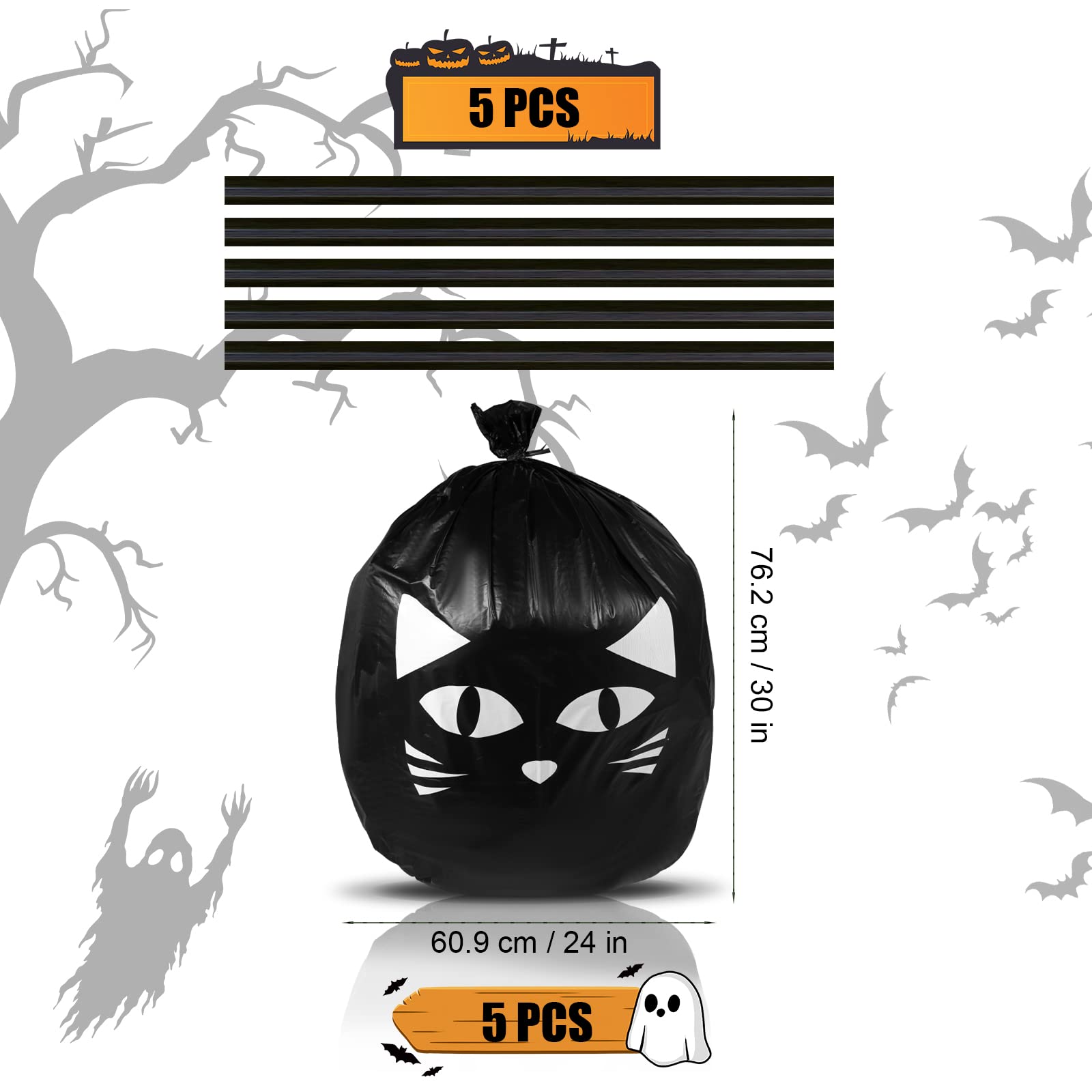 TOYMIS 8 Pz Sacchetti Foglie di Zucca di Halloween, Riutilizzabili Sacchi Giardinaggio Sacchetti di Foglie di Plastica per Halloween Esterni Decorazione del Giardino (2 Grandi, 6 Piccoli