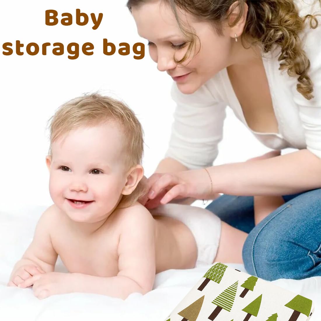 Bolsa de pañales organizador y neceser de cosméticos, 2 en 1, bolsa de pañales pequeña, organizador para bebés (Leaves)