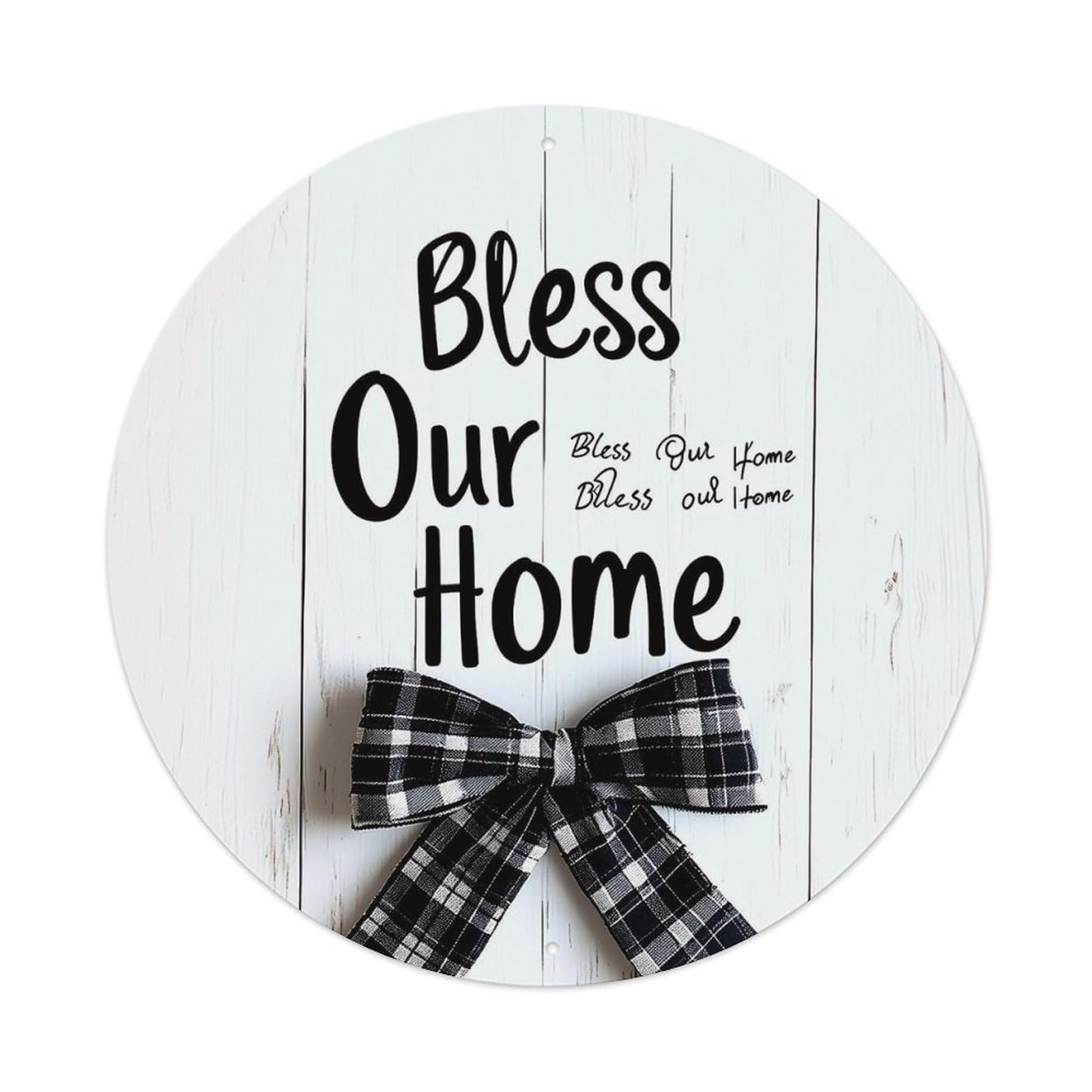 Bless Our Home Plaid Bow Metal Tin Sign Plaque