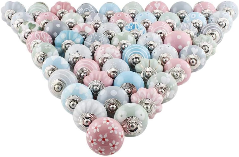 Indian Shelf Vocalforlocal Handcrafted Assorted Pack of 30 Vintage Mix Combo Knobs Multicolor Design Dresser Handles Ceramic Cabinet Pulls Cupboard Designer Gift