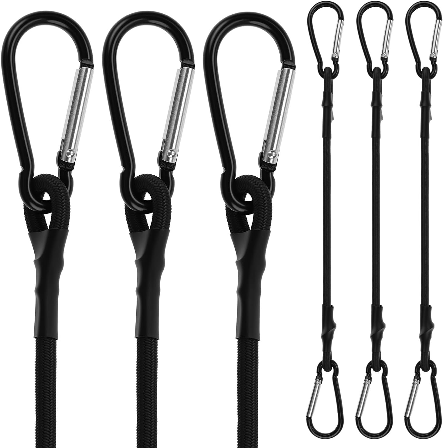 QWORK® 6 Pack Bungee Cords with Spring Snap Clips, 12 Inch Heavy Duty Black Elastic Straps for Camping, Bikes, Luggage, & More