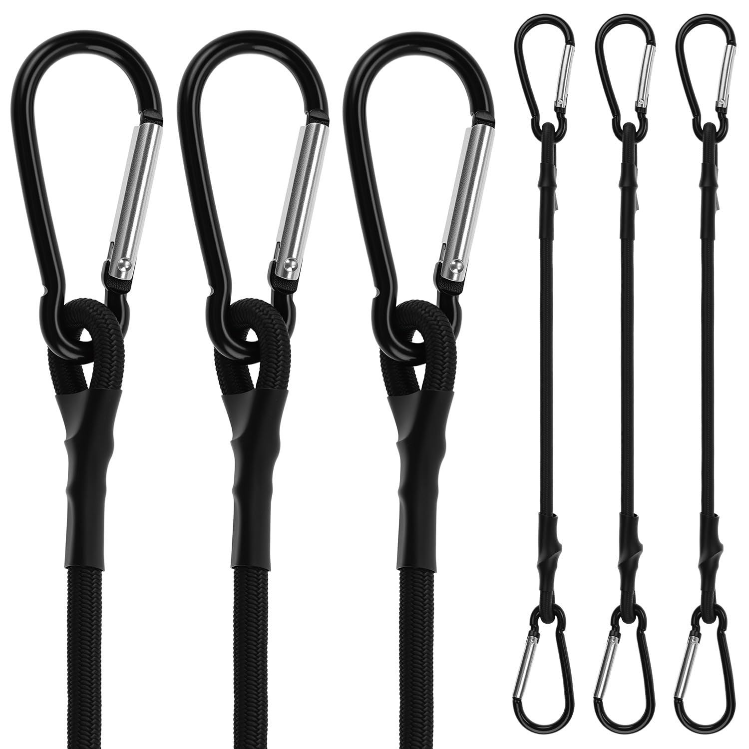 QWORK® 6 Pack Bungee Cords with Spring Snap Clips, 12 Inch Heavy Duty Black Elastic Straps for Camping, Bikes, Luggage, & More
