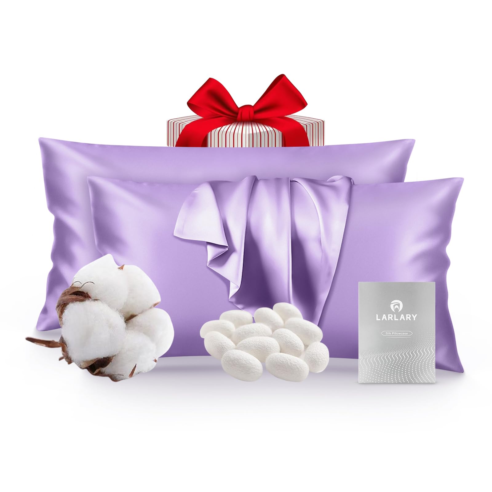 Larlary Funda de almohada de seda, 90 % seda, 10 % algodón, para funda de almohada, suave e hipoalergénica (2, violeta, 40 x 80 cm)