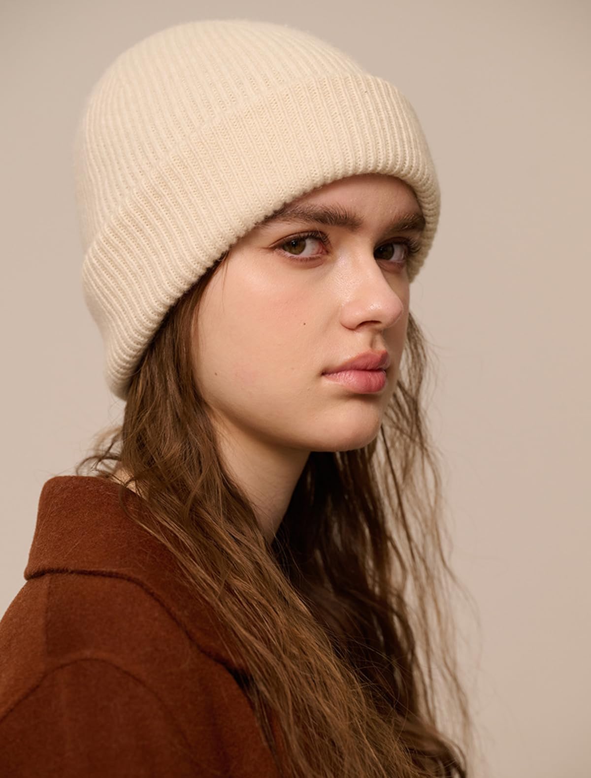 Inverno 100% Lana Cappello Beanie a Maglia per Donna Uomo, Moda Berretto a Cranio Morbida Calda, Casual Berretto con Polsino, Cappello da Sci Snowboard Traspirante, Autunno Inverno Regalo White F