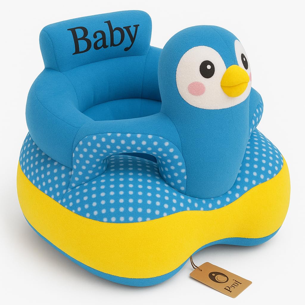 PWI Plush Baby Sitter with Backrest & Cartoon Support | Soft & Safe Seat for 0–24 Months | Blue, Lightweight & Portable