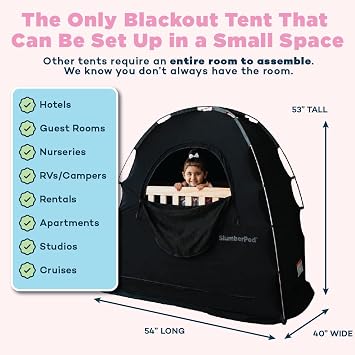 SlumberPod Portable Privacy Pod Blackout Canopy Crib Cover, Sleeping Space for Ages 4 Months and Up, with Monitor Pouch and Zipper, Blackout Cover, Travel Crib Canopy