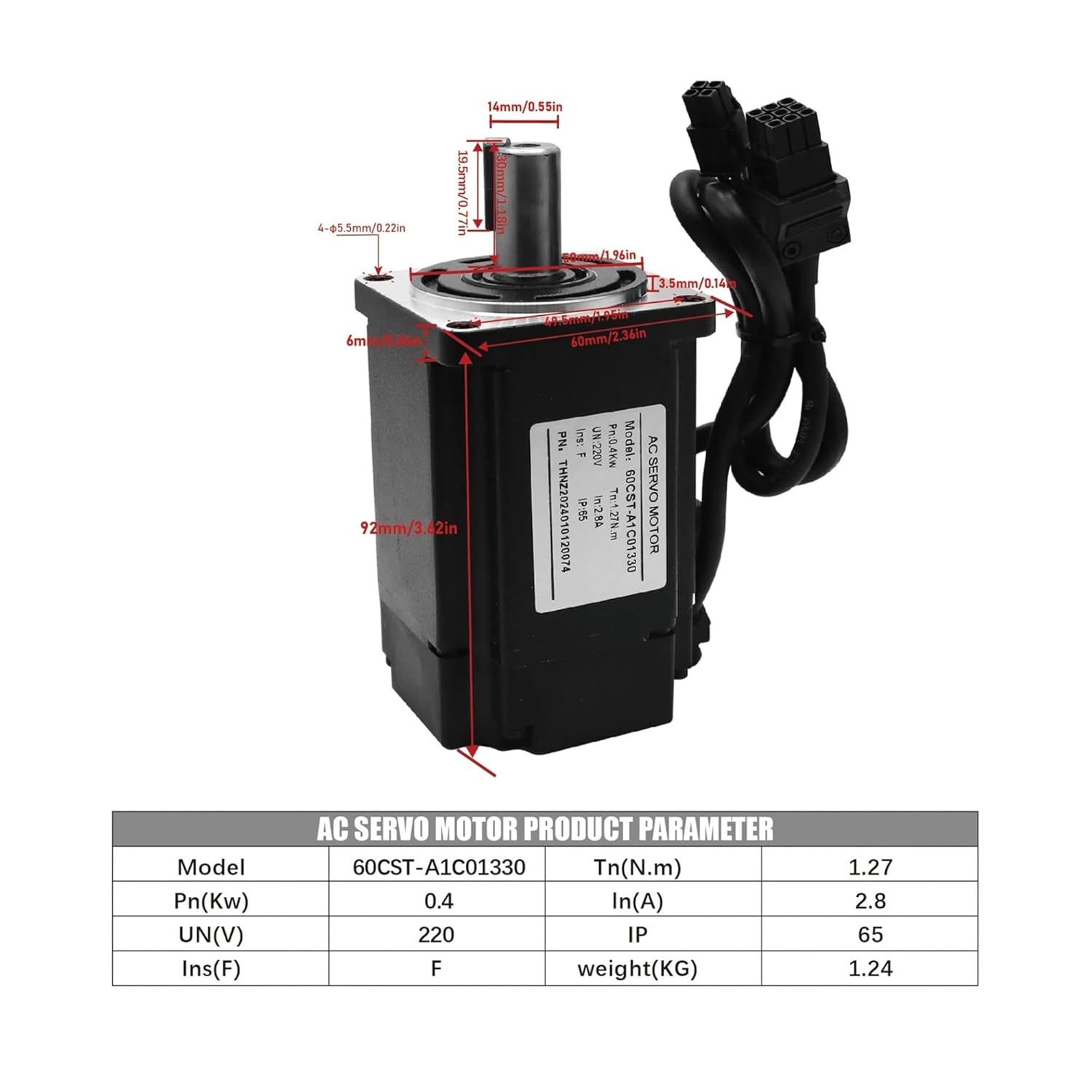 400W AC Servo Motor Dimensions and Parameters