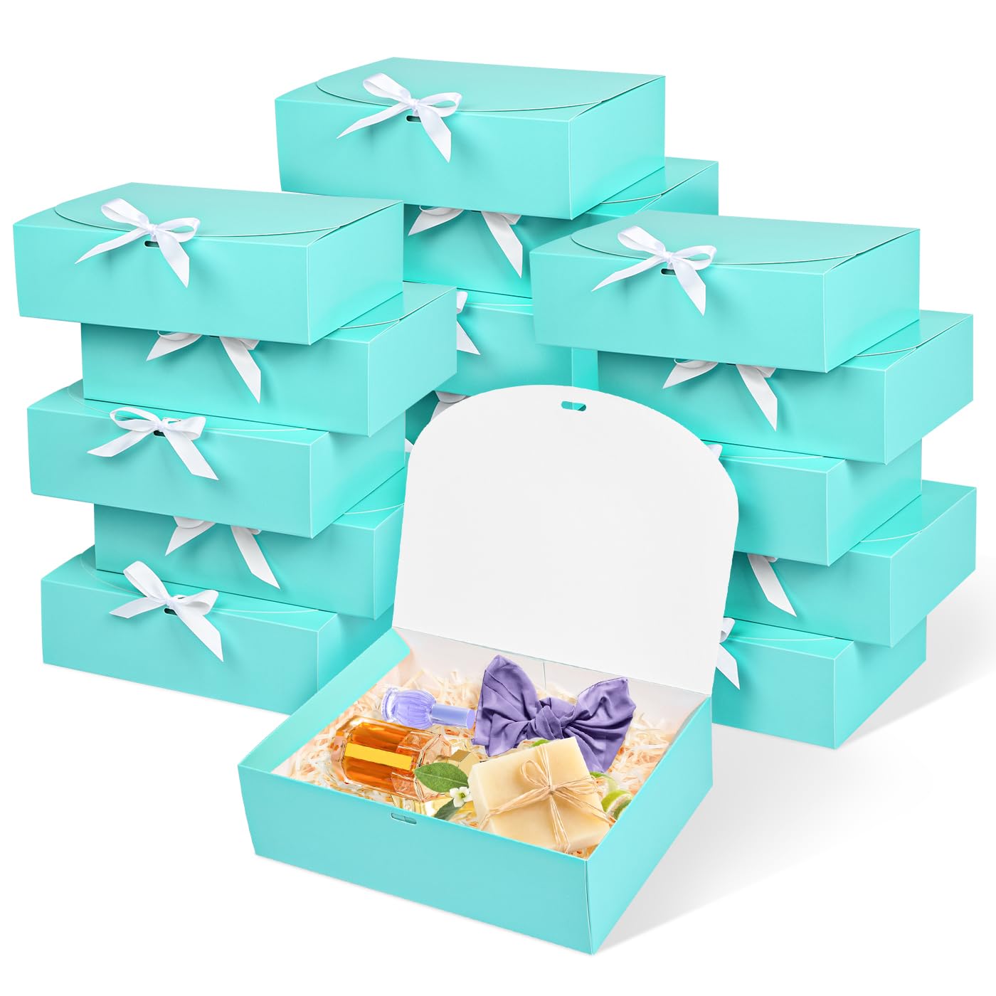WLUSEAXI 15Pack Gift Boxes with Lids, 10.6x7.8x3.1 Inches Bridesmaid Proposal Boxes with Ribbon, Blue Gift Boxes for Presents,Kraft Paper Boxes for Wedding Christmas Birthday Baby Shower Party