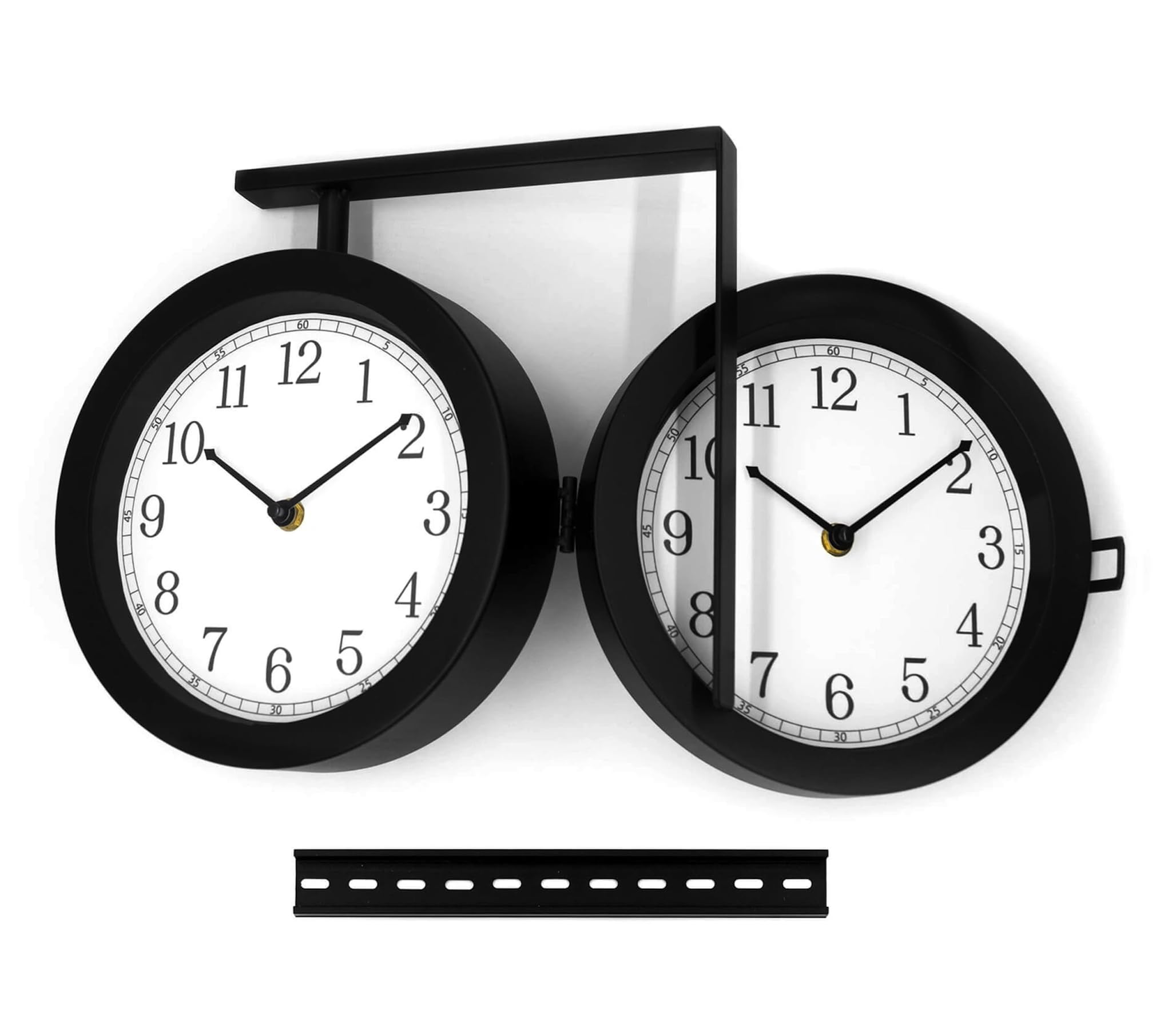 K&L Reloj de pared vintage metálico, sin tic-tac, 21 cm, doble cara, negro y blanco (aspecto steampunk, 28 x 25,3 cm)