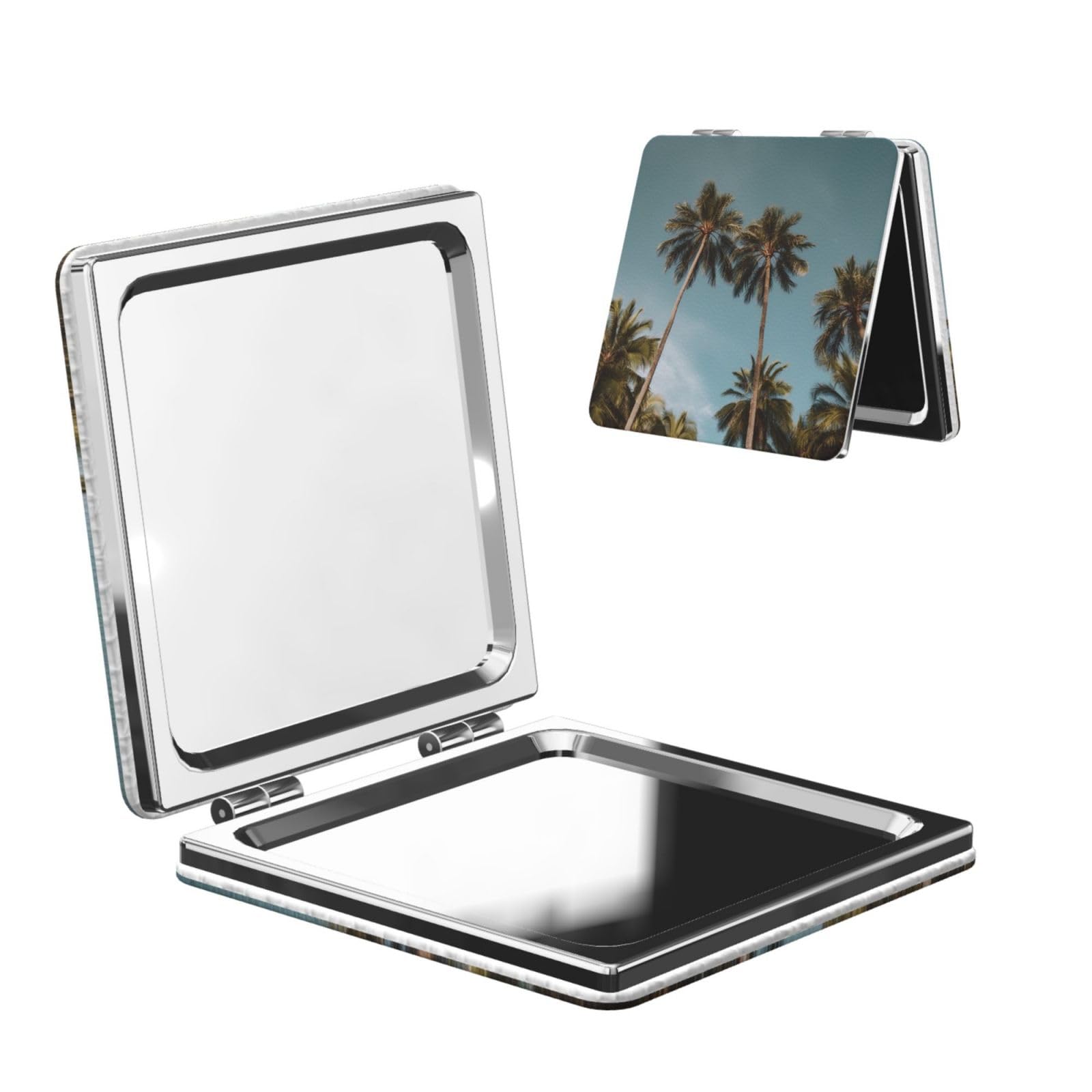 DWVTSLH Tall Tropical Palm Trees Compact Mirror for Purse, Double-Sided 2X/1X Magnifying Mirror for Women Men, Travel Makeup Mirror for Handbag, Handheld Vanity Mirror for Gift