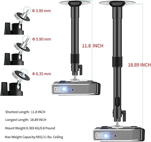 Miniatura 2 de Soporte para proyector, montaje en techo caído, longitud extensible de 11.8 a 18.89 pulgadas, soporte universal para proyector con ángulo de