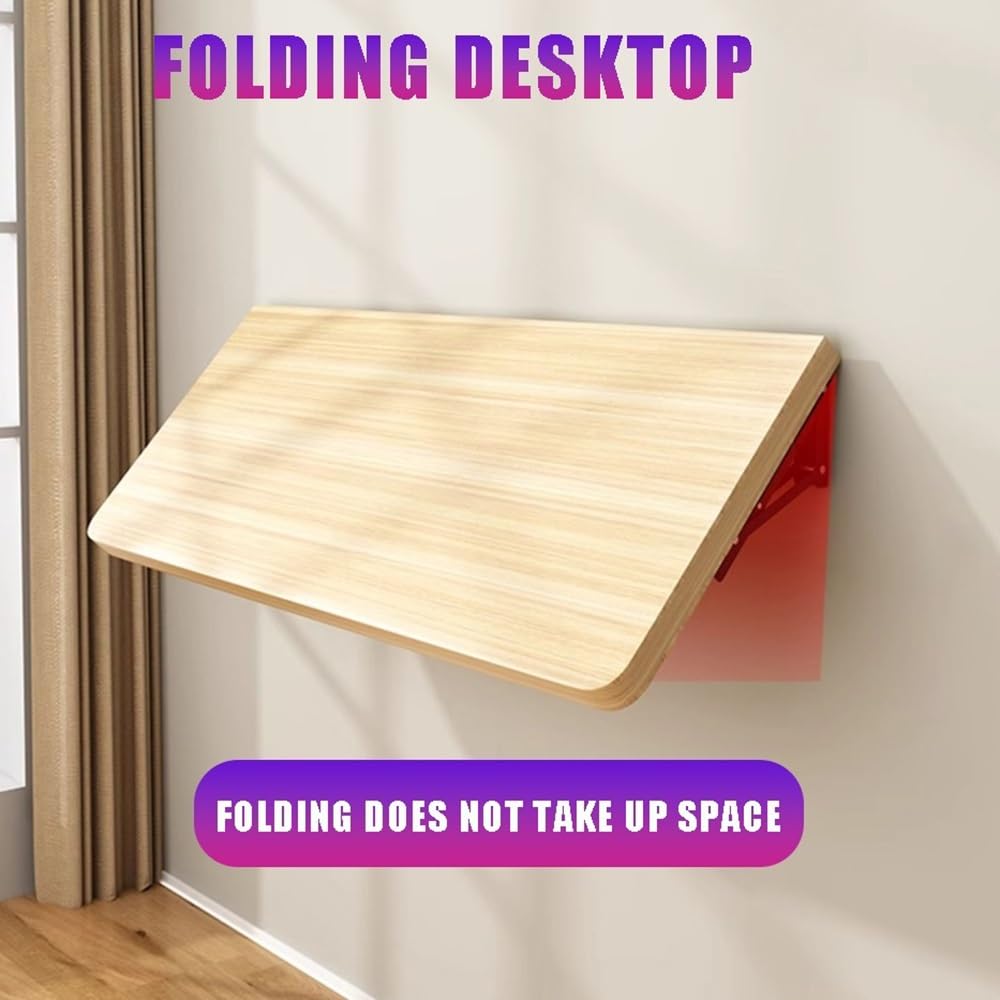 Klappbarer Wand-Schreibtisch aus Holz für kleine Räume, kompakter Klapptisch mit Regalhalterungen, Weiß, 100 x 24 cm