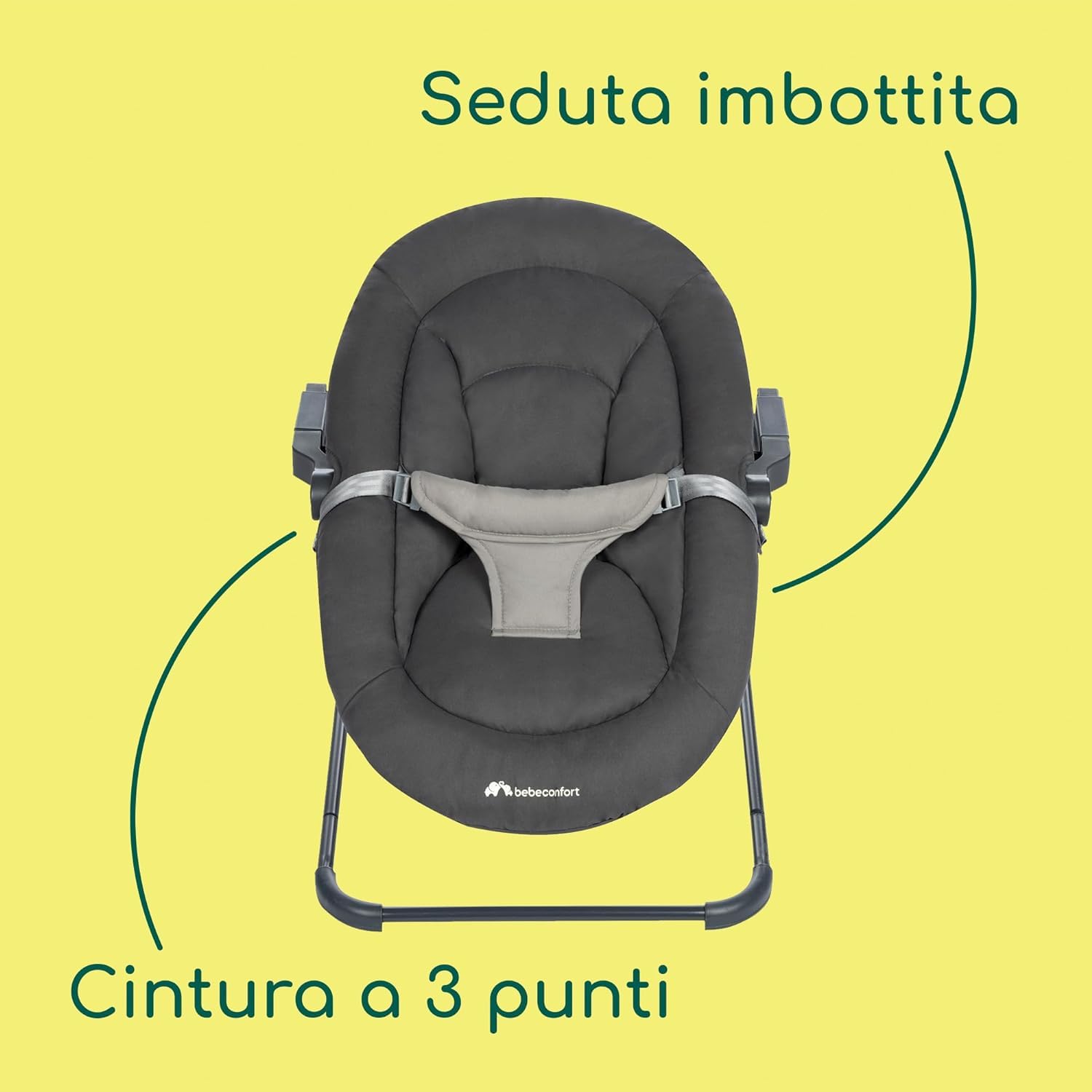 Bebeconfort Timba Baby 2 in 1, Sdraietta Neonati 0-6 mesi, 0-9kg, Compatibile con Seggiolone Timba, Sdraietta Reclinabile in 2 Posizioni, Seduta Imbottita, Cintura a 3 Punti, Tinted Graphite