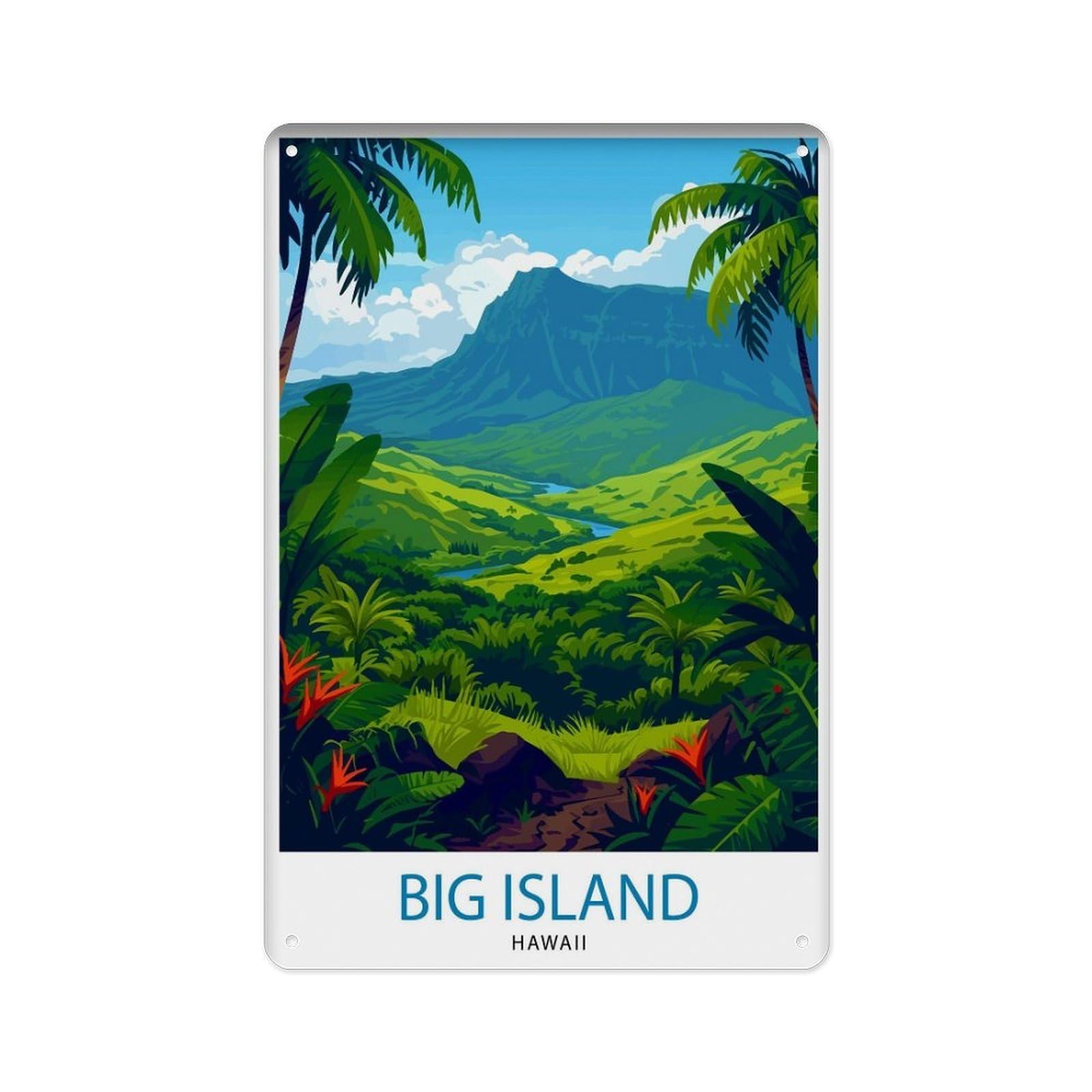 peiyeety Metal Tin Sign Hawaii's Big Island Volcano Scenery Art Hawaii Beach Poster Tropical Paradise Wall Decor Pacific 8 X 12 Inch