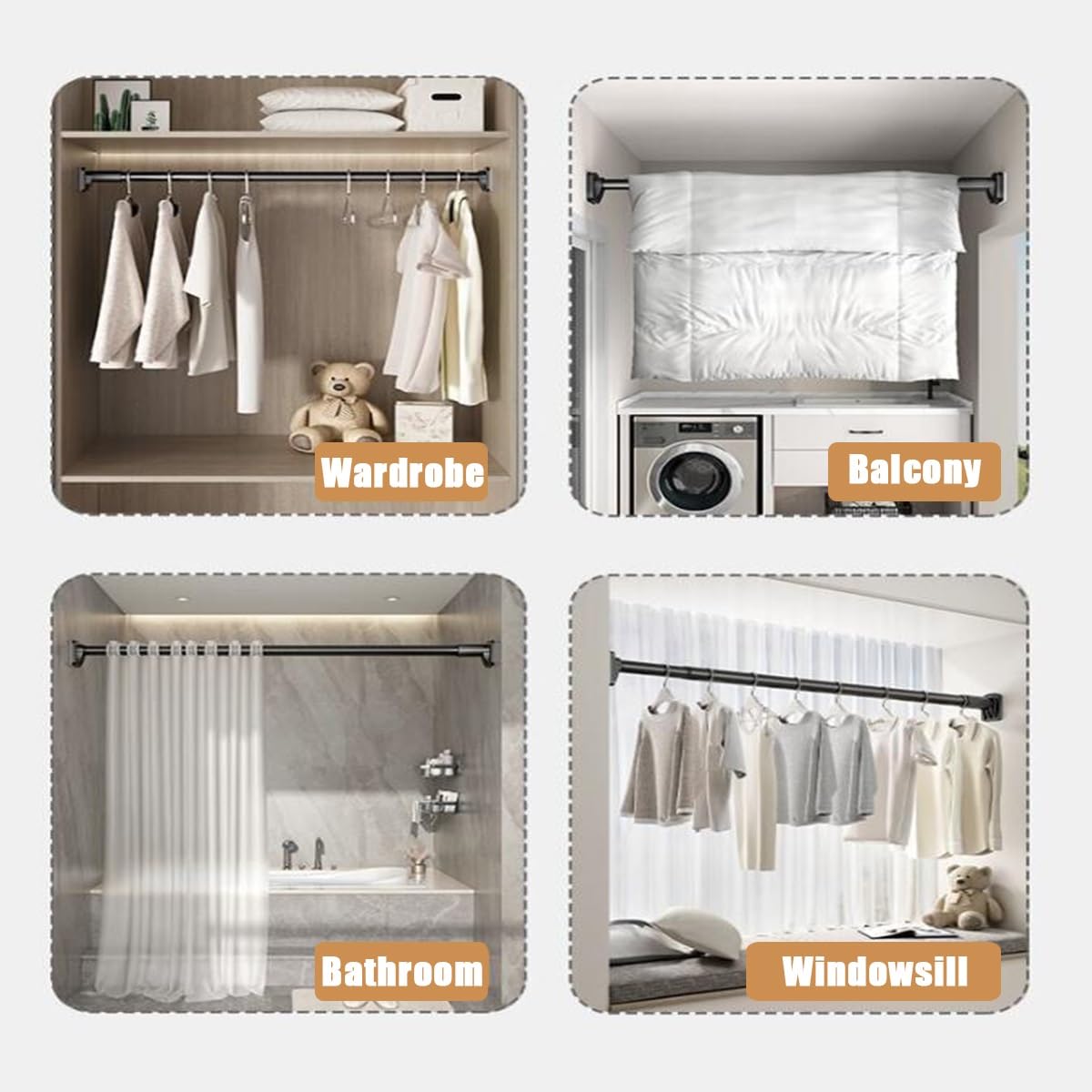 Inless - Barra de ducha de acero sin taladro, extensible para baño, cocina, se adapta a ID 27/32 mm, color blanco