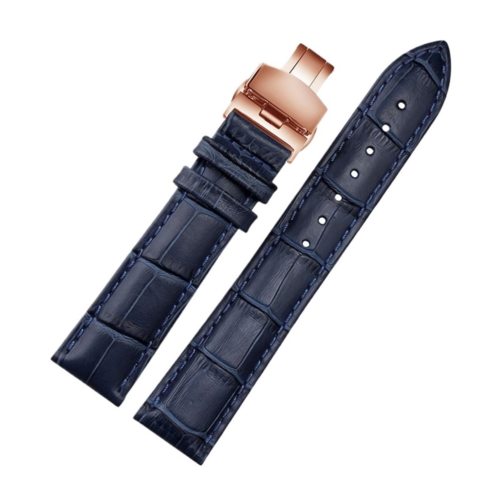 YINGO Pulsera de cuero genuino, correa reloj color azul oscuro, con cierre mariposa, tamaño 16mm, 18mm, 20mm, 21, 22mm y 23mm