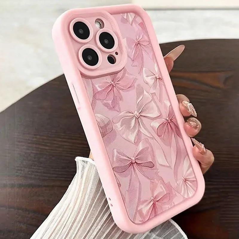 Image of COVERLY White Ribbon Back Case Cover for iPhone 12 Pro | Hot Pastel Pink Bow Knot Cute Design | Camera Lens Protection | Soft TPU Silicone Fashion Aesthetic Cover for Girls & Women (Pink, Shockproof)