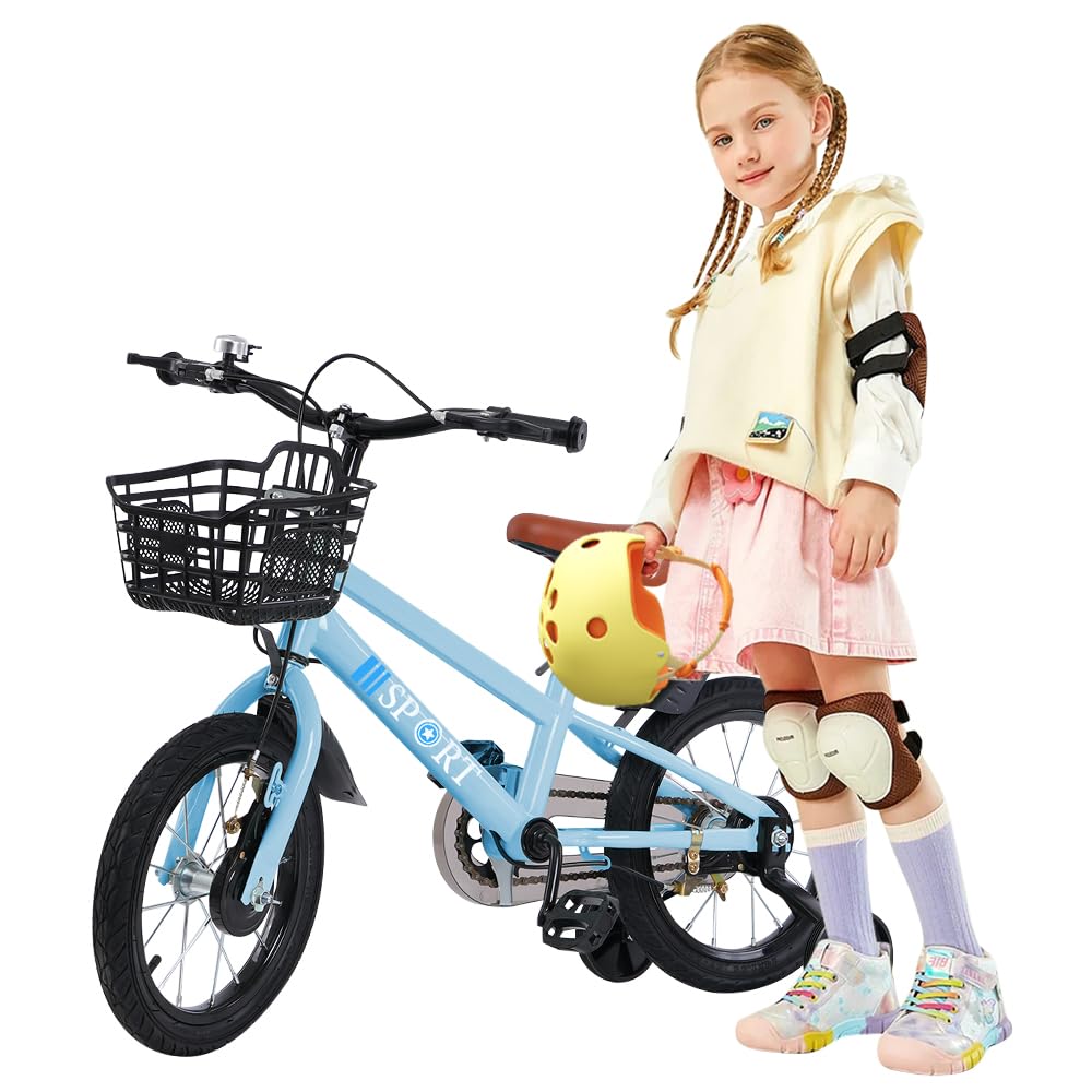 OHMG Kinderfahrrad 12/14/16 Zoll für Jungen und Mädchen ab 1 bis 8 Jahren, Fahrrad für Kinder mit Stützrädern, höhenverstellbar, für Training und 