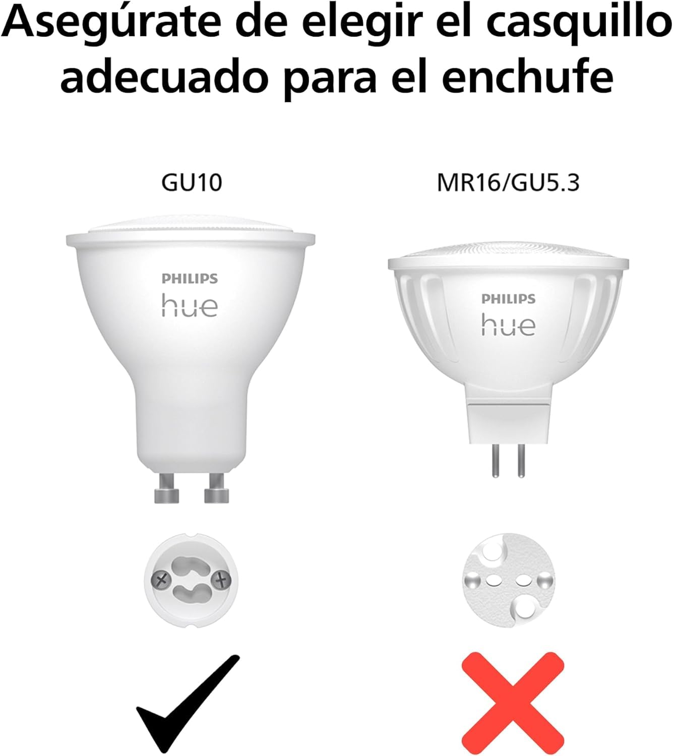 Philips Hue - Bombilla LED Inteligente, GU10, Luz Blanca y de Colores, 4.2W 400 lúmens, Compatible con Alexa y Google Home - Pack de 2 Bombillas LED inteligentes