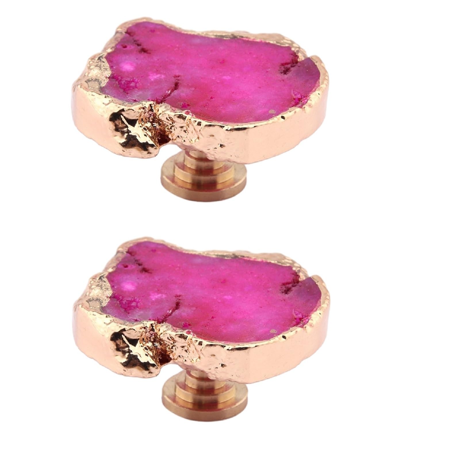 Kfgisd Rose Red 2Pcs Furniture Drawer Handles And Knobs,Furniture Handles Natural Crystal Piece Brass Single Hole,Crystal Handles(Rose Red)