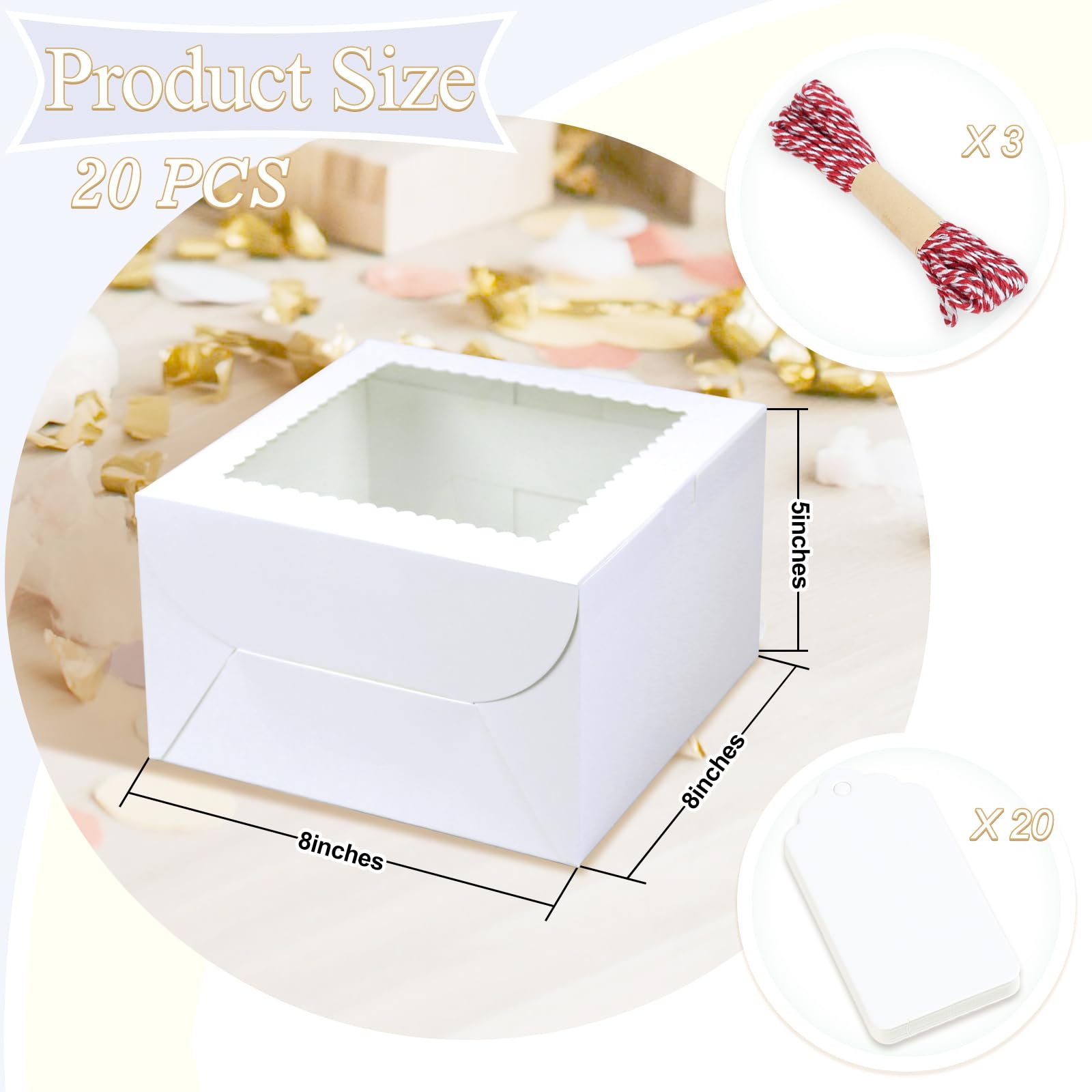 Cake Boxes with Window - 20 Pack for Cakes, Cupcakes & More -4