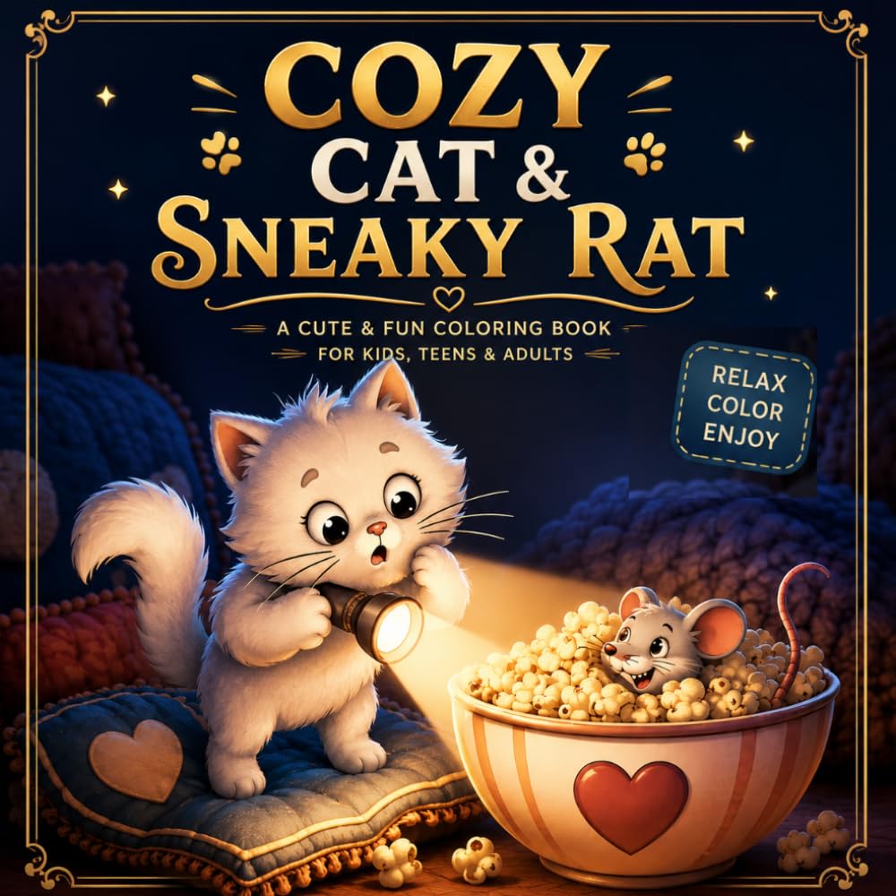 Cozy Cat & Sneaky Rat: Funny Cozy Adventures of a Fluffy Cat & Mischievous Rat with Bold Easy Coloring Pages (Funny Cat & Rat Series)
