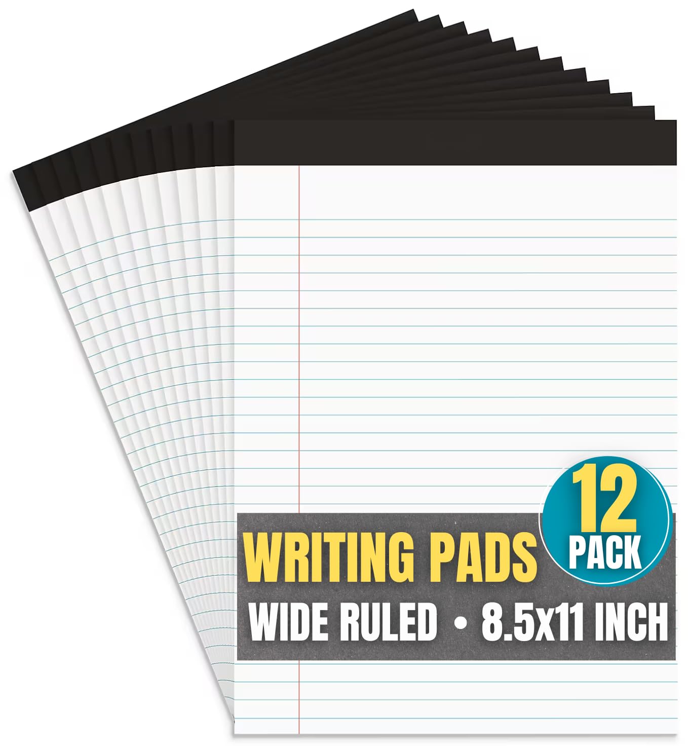 1InTheOffice Note Pads 8 5 x 11 Wide-Ruled Letter Size Writing Pads White 50 Sheets per Notepads 12