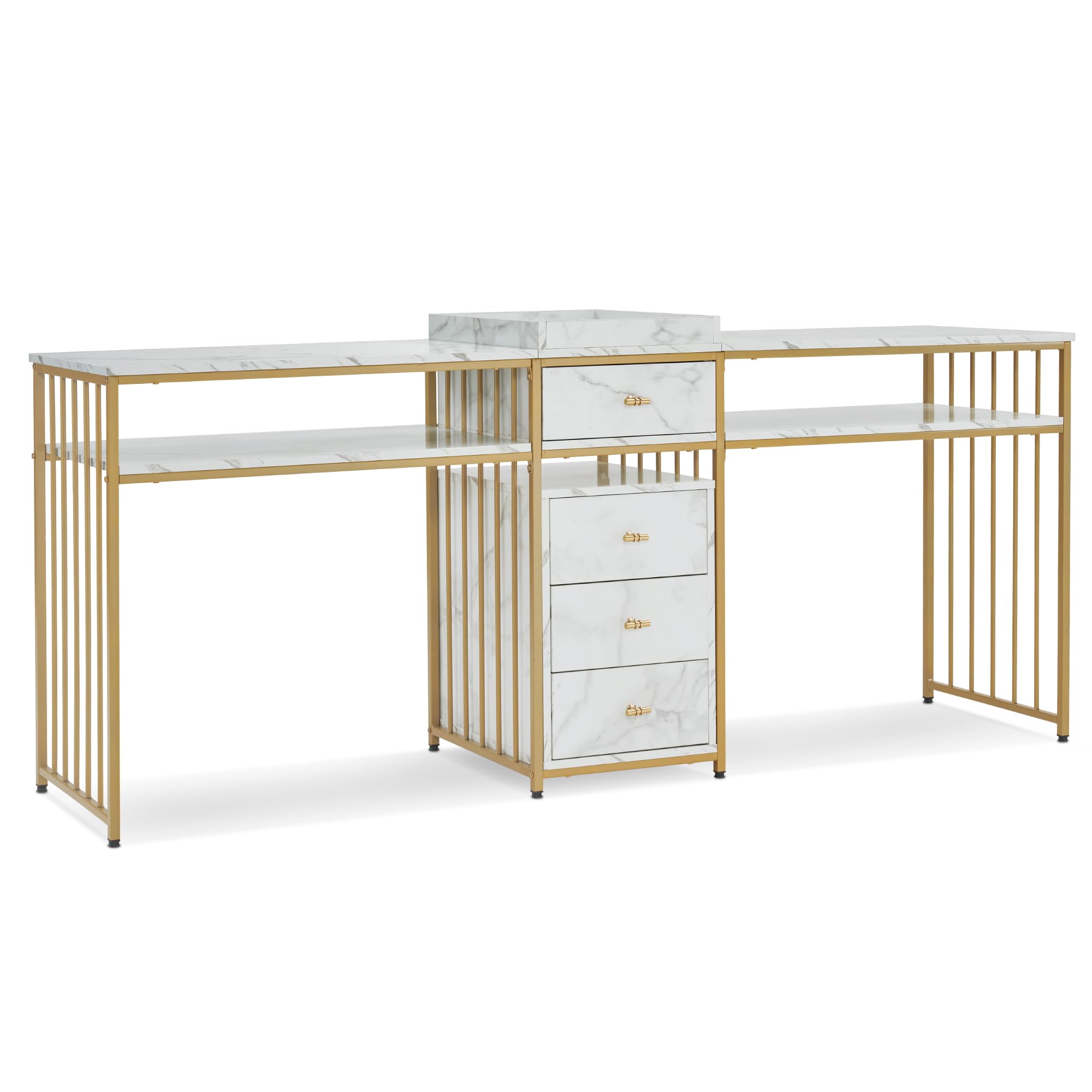 BarberPub Acetone Resistant Nail Table with Metal Frame, Double Manicure Desk for Nail Tech, Manicure Salon Storage Beauty Station 2456