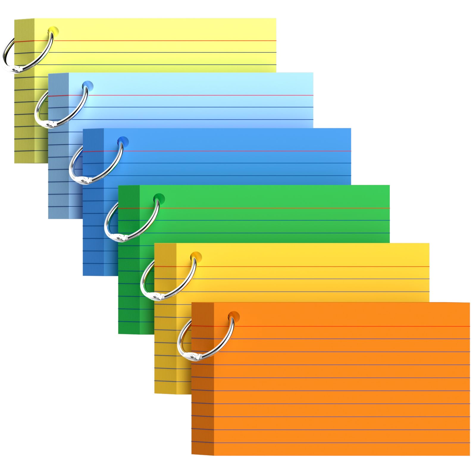 300 Count Colored Index Cards with Ring, 6 Colors Flash Cards with Rings