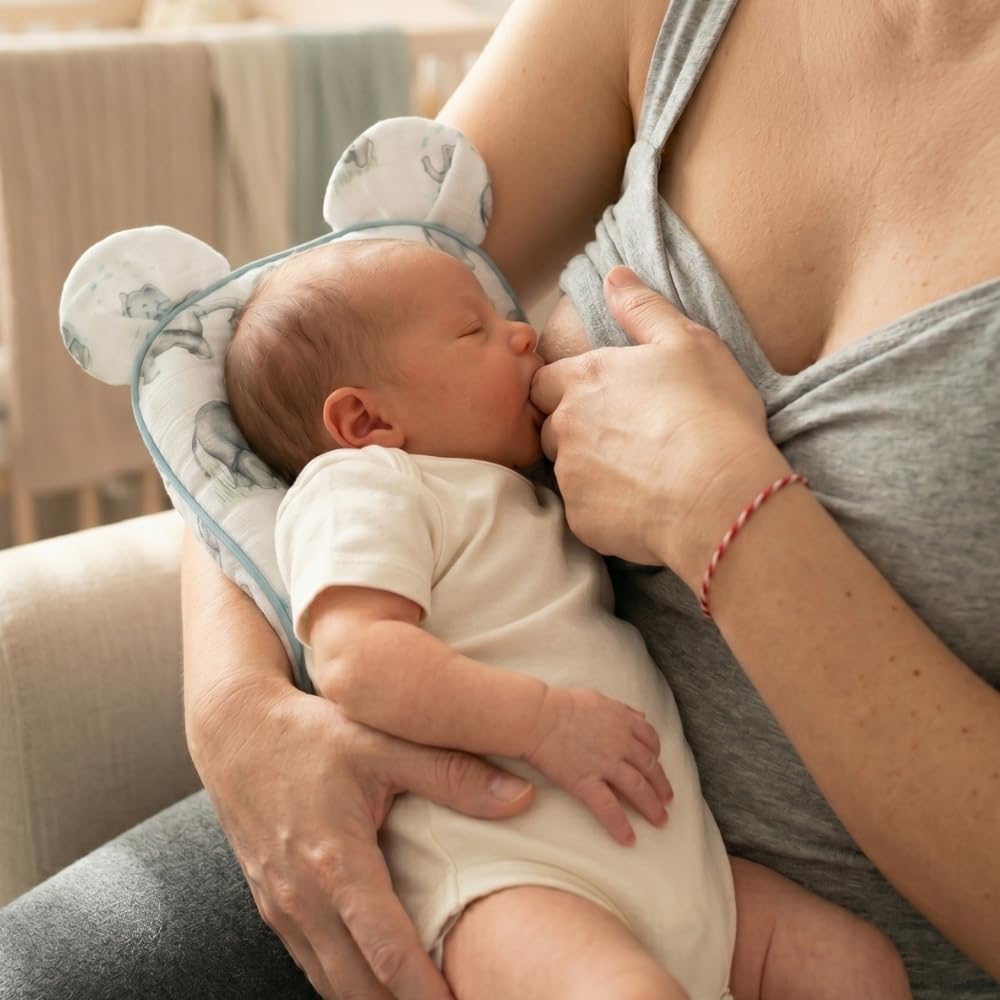 DEUX LAPINS Müslin Bebek Emzirme Yastığı, Fil Desenli, Beyaz