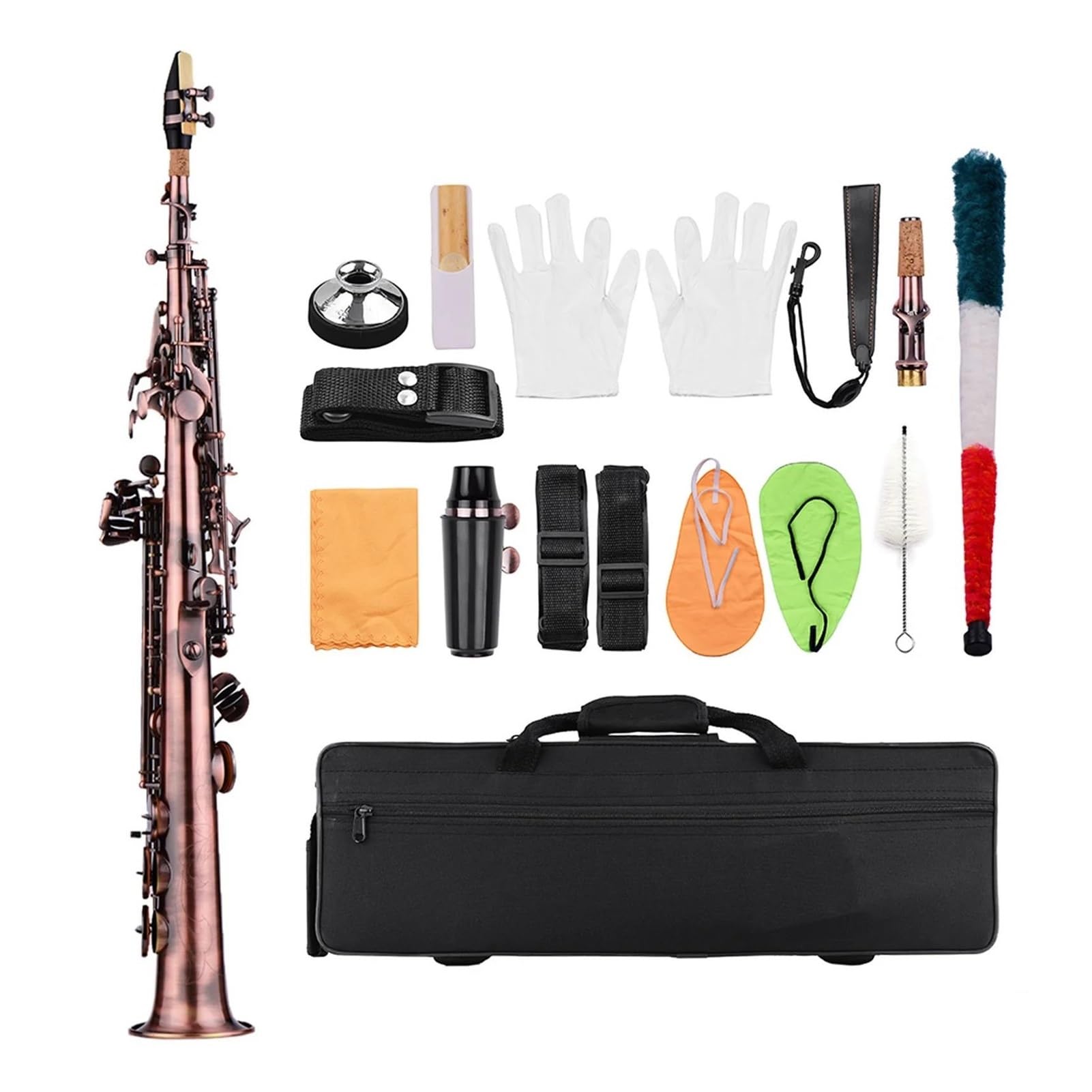 Sassofoni Sassofono Soprano Si Bemolle A Tubo Dritto Professionale In Ottone Nichelato Con Custodia Guanti E Panno