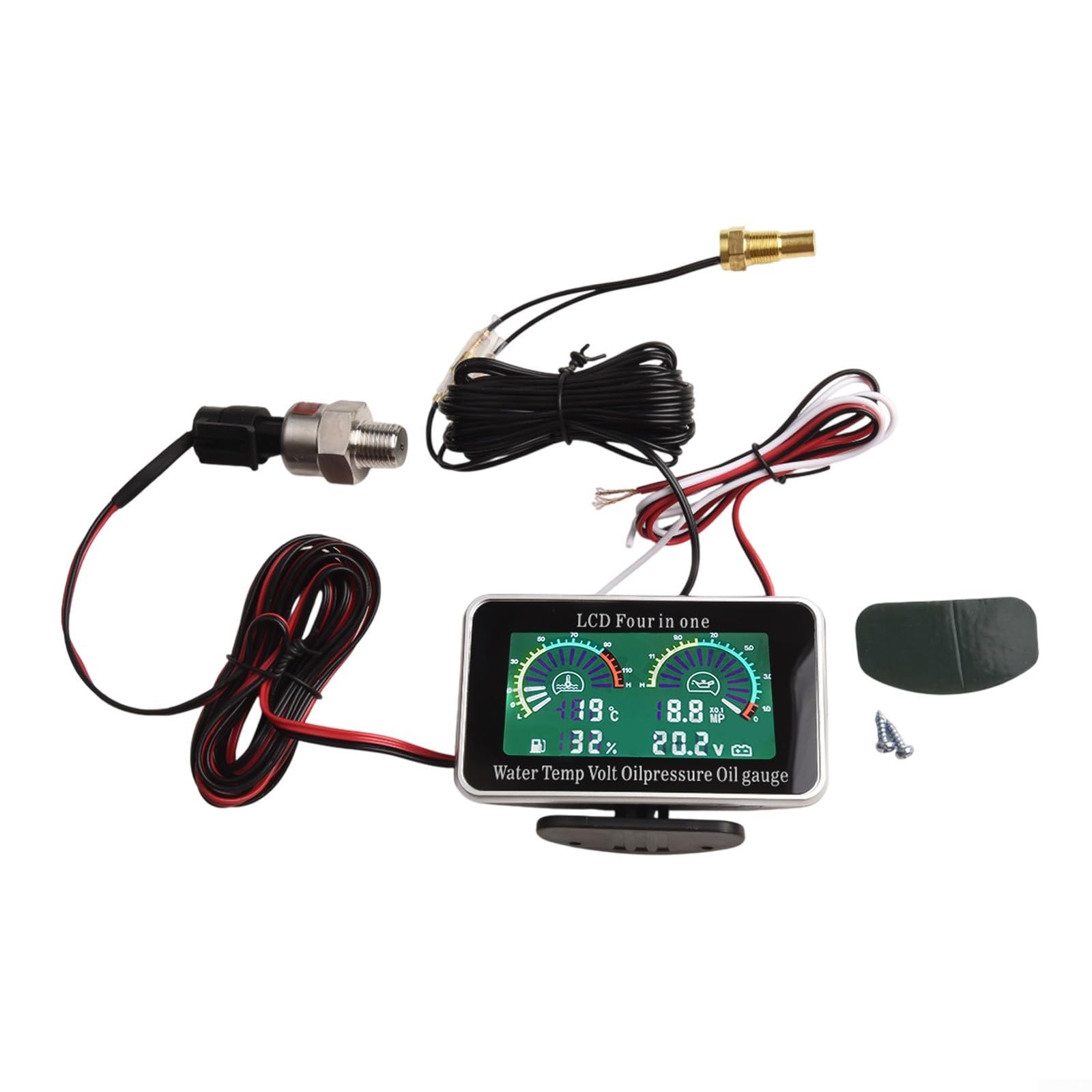 Manometro digitale LCD 4 in 1 per auto con misuratore di pressione dell'olio, visualizzazione della temperatura dell'acqua, indicatore del livello del carburante e voltmetro, ampia gamma 9-39 V