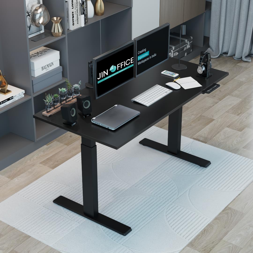 JIN OFFICE Titan Premium Dual Motor 3-Stage Electric Height Adjustable Desk| Sit Stand Table for Home| Standing Desk with 125Kg Wt. Cap, 3 Year Warranty| 3 Memory Presets| Black & Black| 1500 * 750mm-picture-32