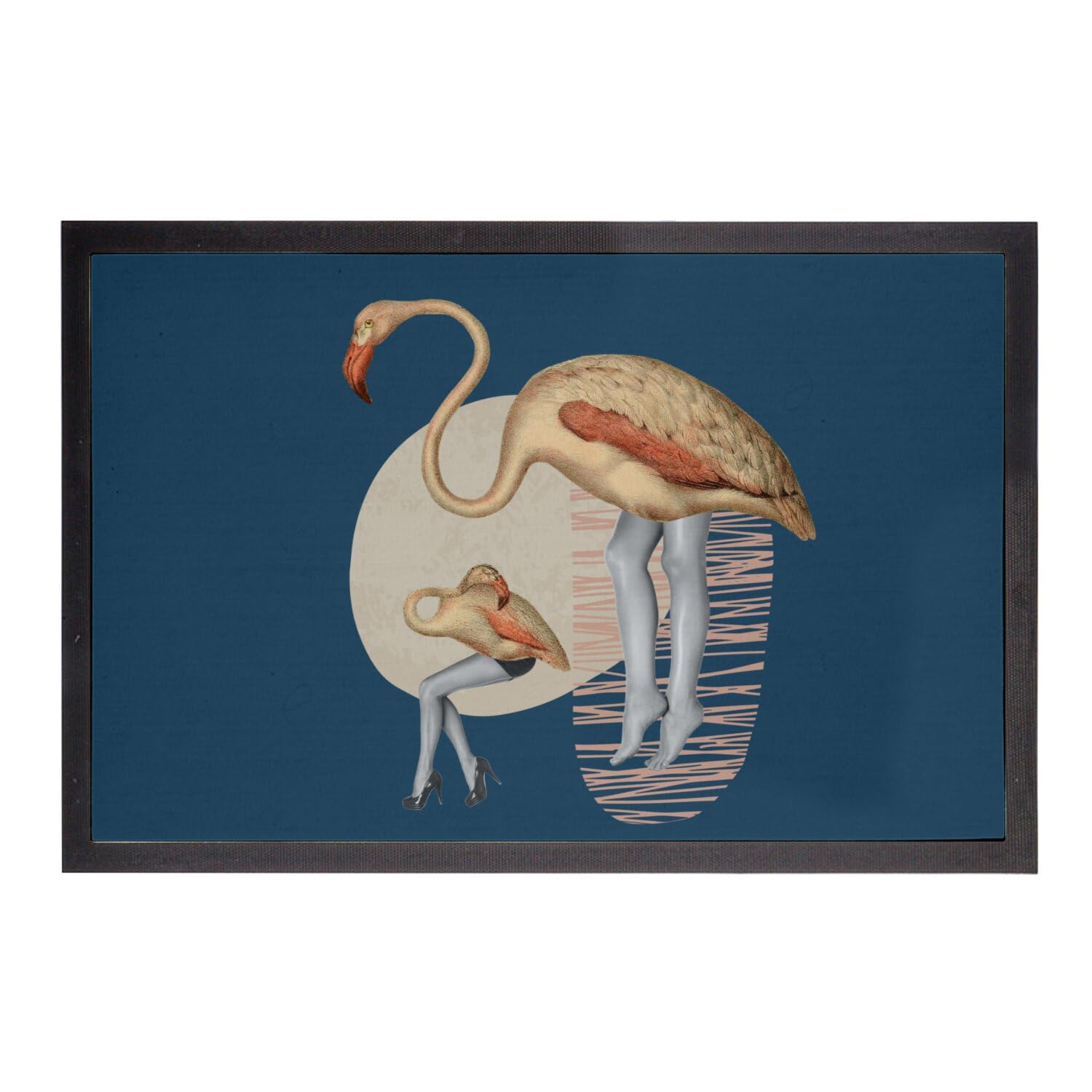 Paillasson bleu original tapis entrée flamand rose femme 75x50cm