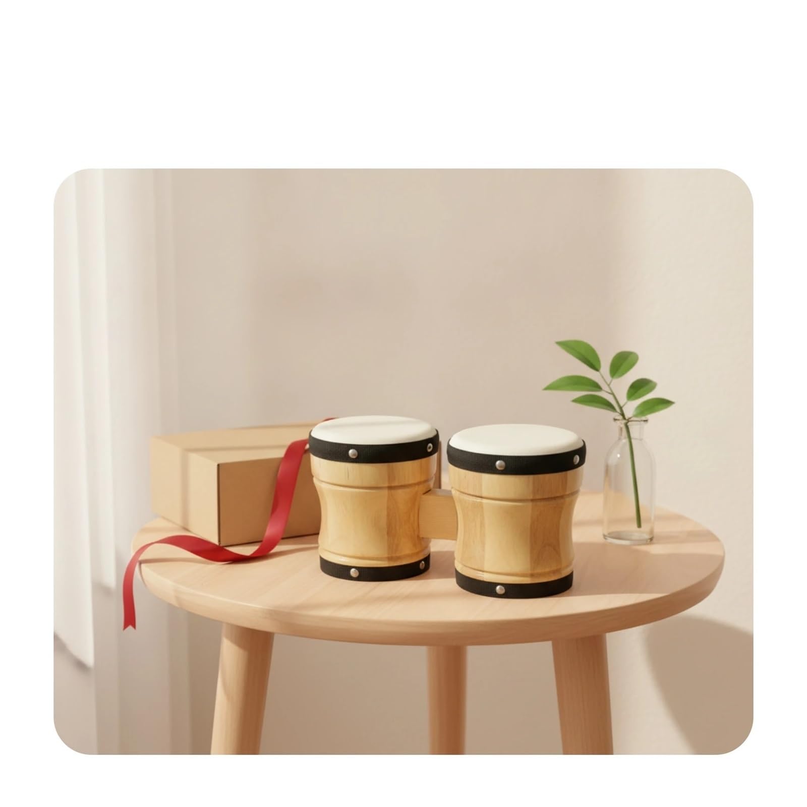 Bongos Tambores Bongo de Madera Acabado en Par Bongos Instrumento Musical tamaño Compacto Fácil Tocar